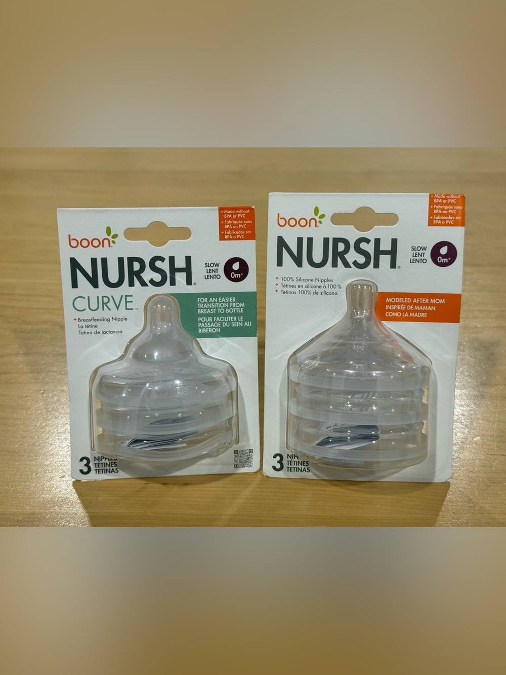 Boon Nursh Slow Flow Silicone Nipples 0m+ 3 Pack X2 3 Curve & 3 Regular. New